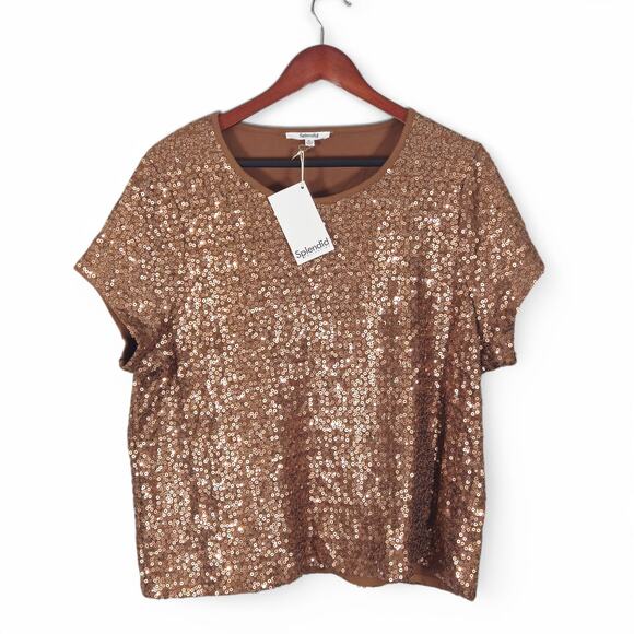 NEW Splendid Women’s Sequin Top Y2K Glam Loungewear Metallic Shine Retro Sz XL - Picture 2 of 10